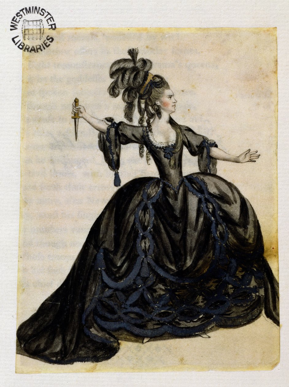 En skuespillerinde, der spiller Lady Macbeth (wc på papir) af English School