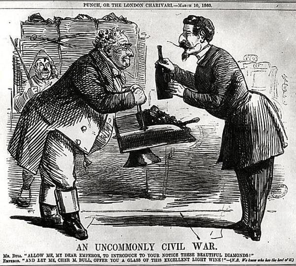 En ualmindelig borgerkrig, fra Punch, eller London Charivari, 10. marts 1860 af English School
