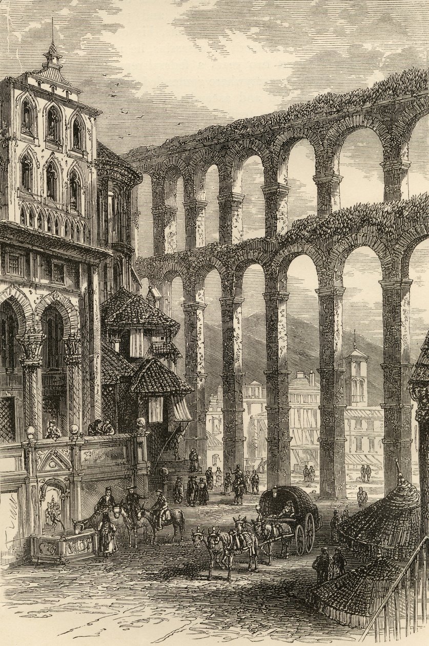 Akvædukt i Segovia, Spanien, illustration fra 