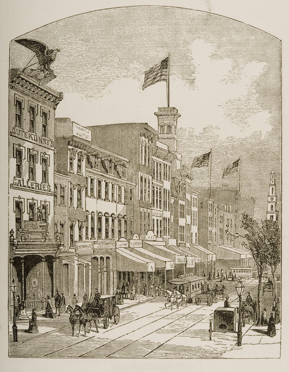 Arch Street, Philadelphia, omkring 1870, fra "American Pictures" udgivet af Religious Tract Society, 1876 af English School