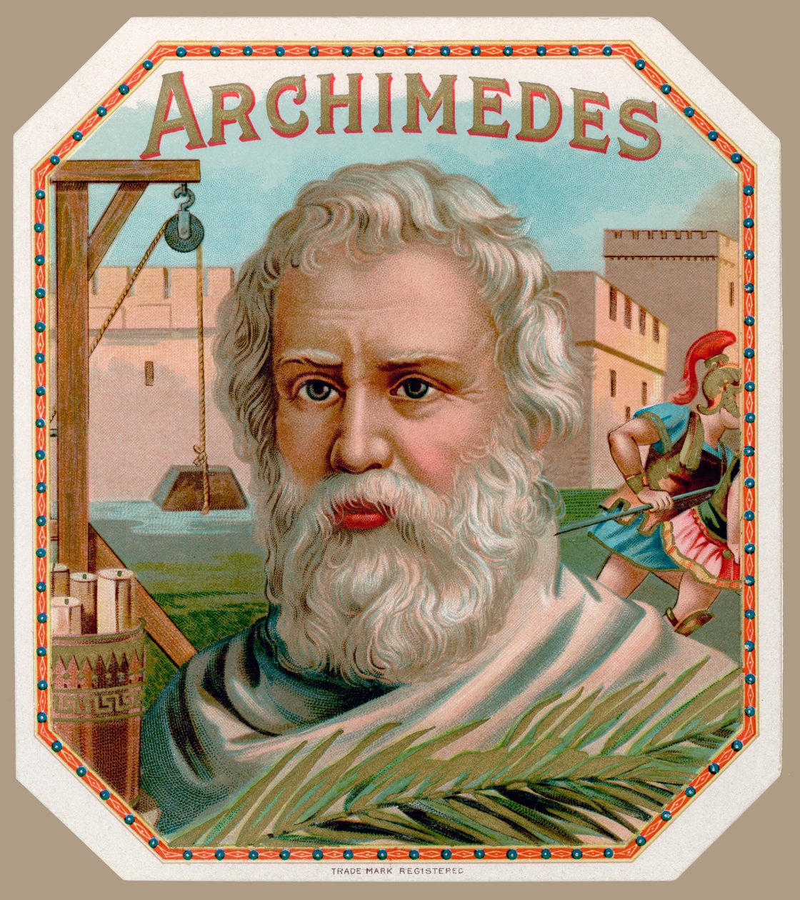 Archimedes fra Syracuse, fra en cigaræske-etiket, trykt ca. 1900 af English School
