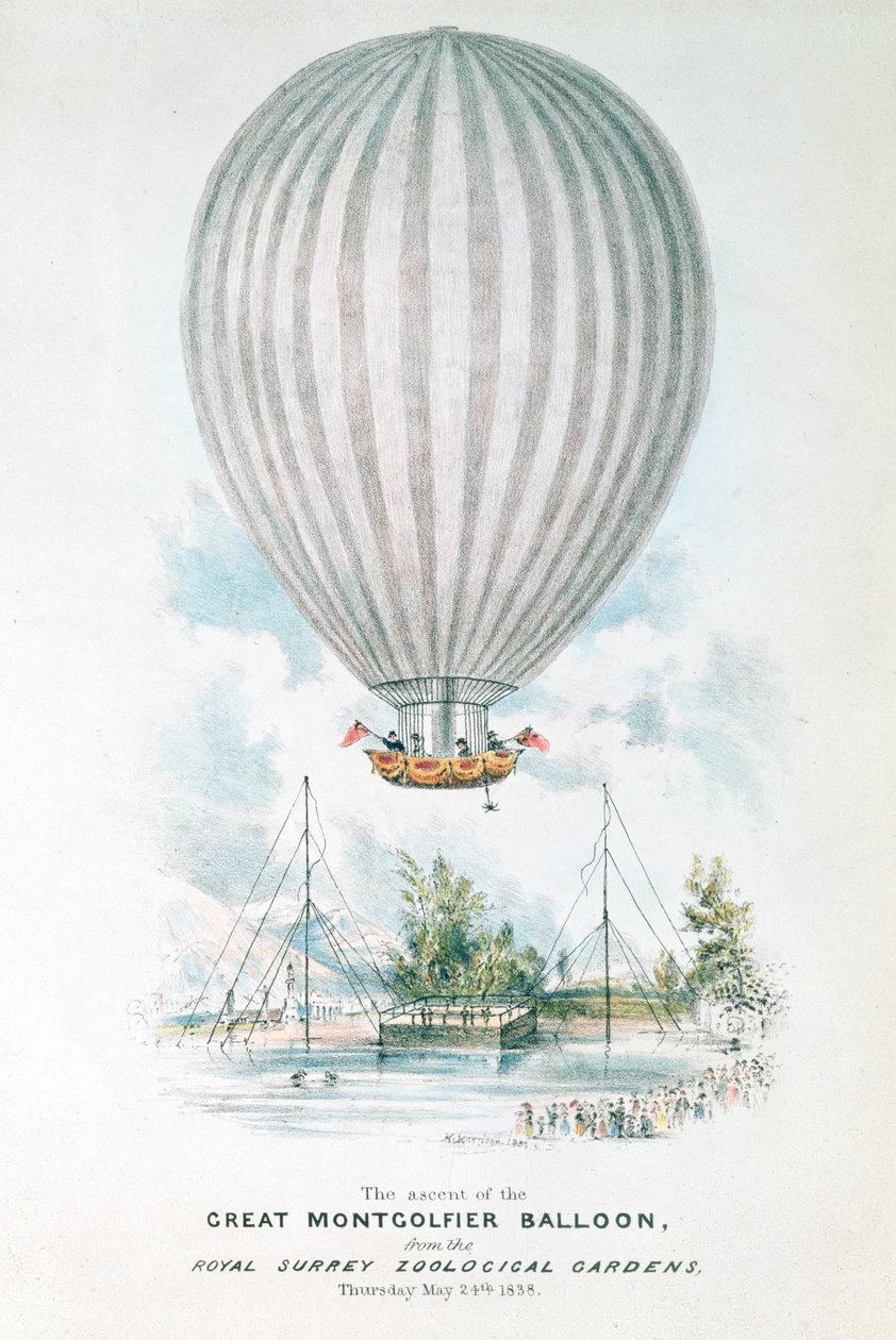 Bestigning af den store Montgolfier-ballon, 1838 af English School