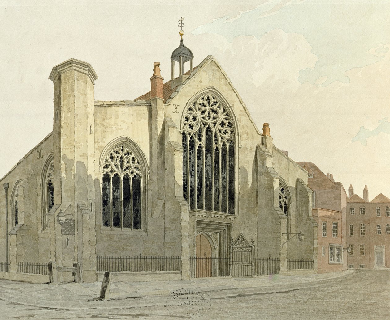 Austin Friars Church, Broad Street, fra North West, ca. 1780 (wc på papir) af English School