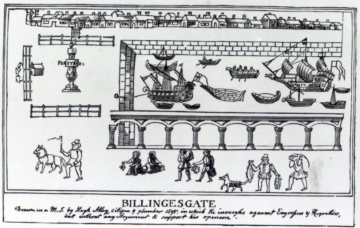 Billingsgate Market, London, efter en original tegning fra ca. 1598 af English School