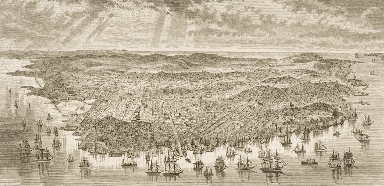Fugleperspektiv af San Francisco, 1875, fra 