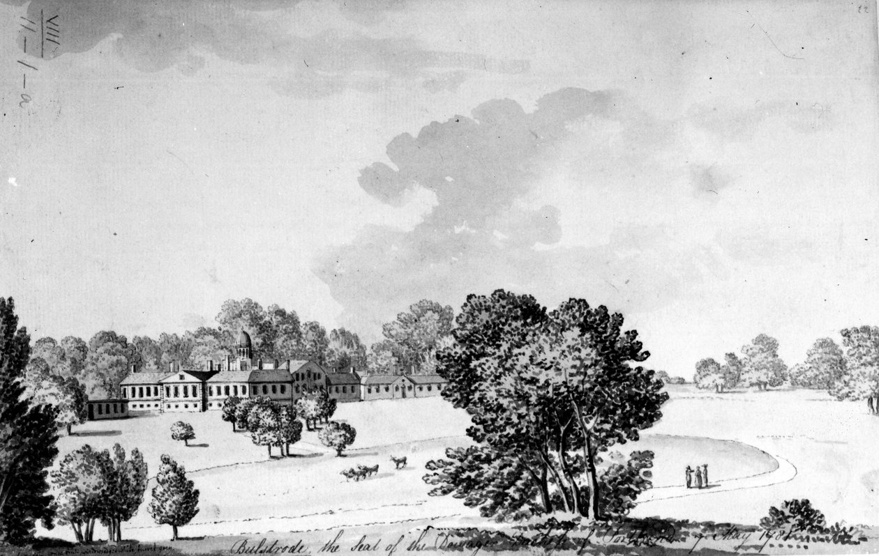 Bulstrode Park, Buckinghamshire, 1781 (pen, blæk og vask på papir) af English School