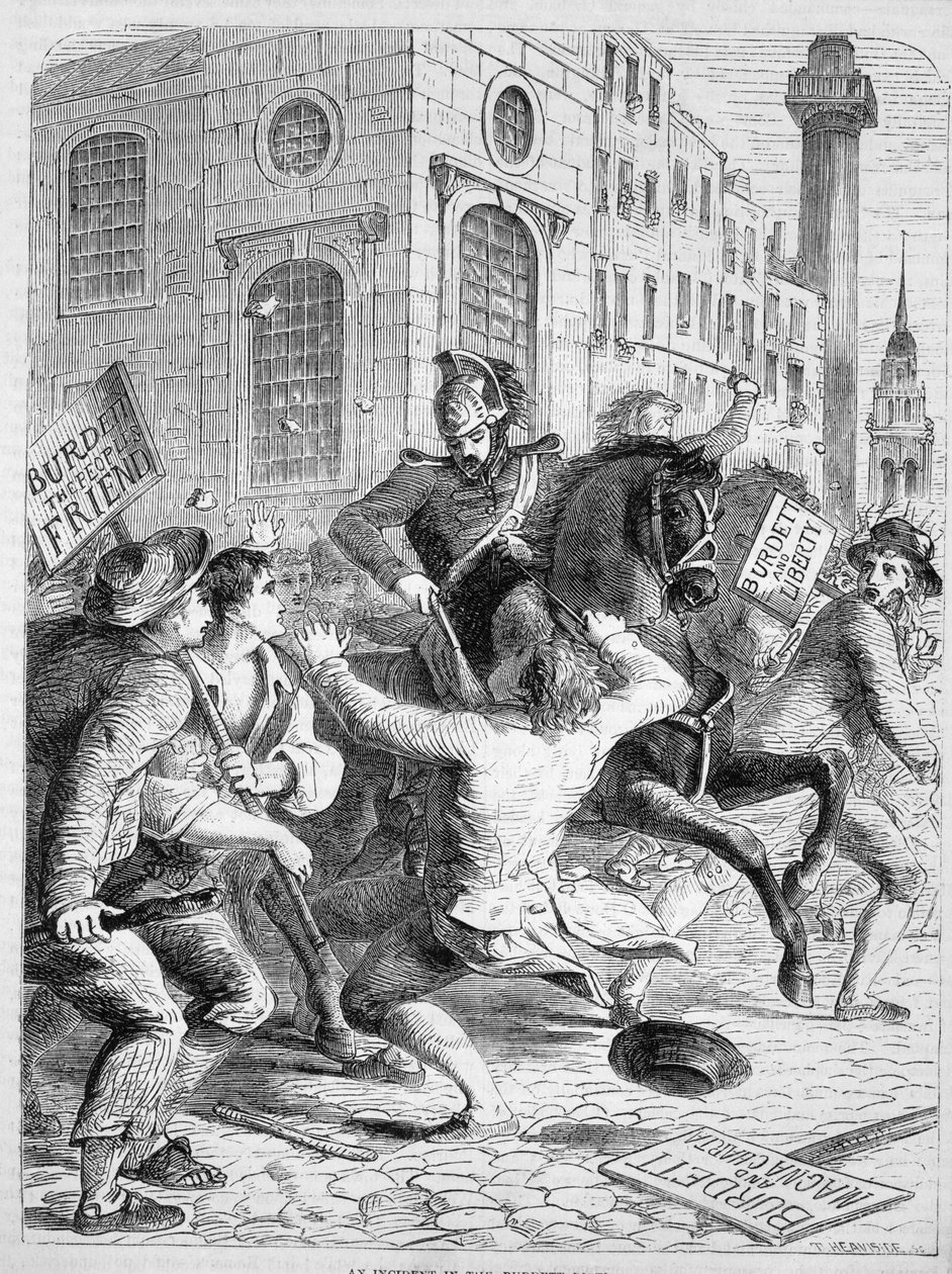 Burdett Riot, 1810 af English School