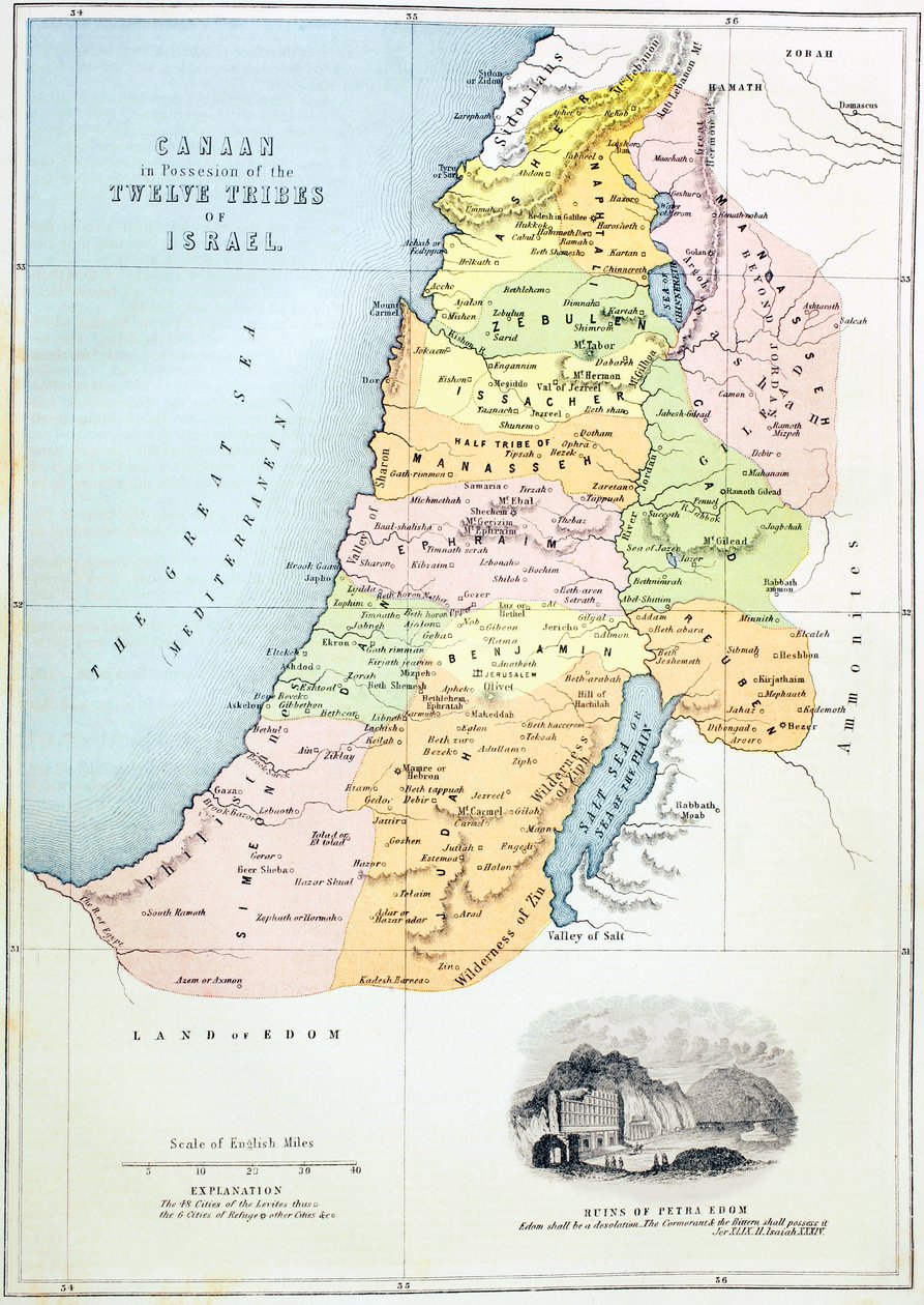 Kanaan, som det var delt mellem Israels tolv stammer af English School