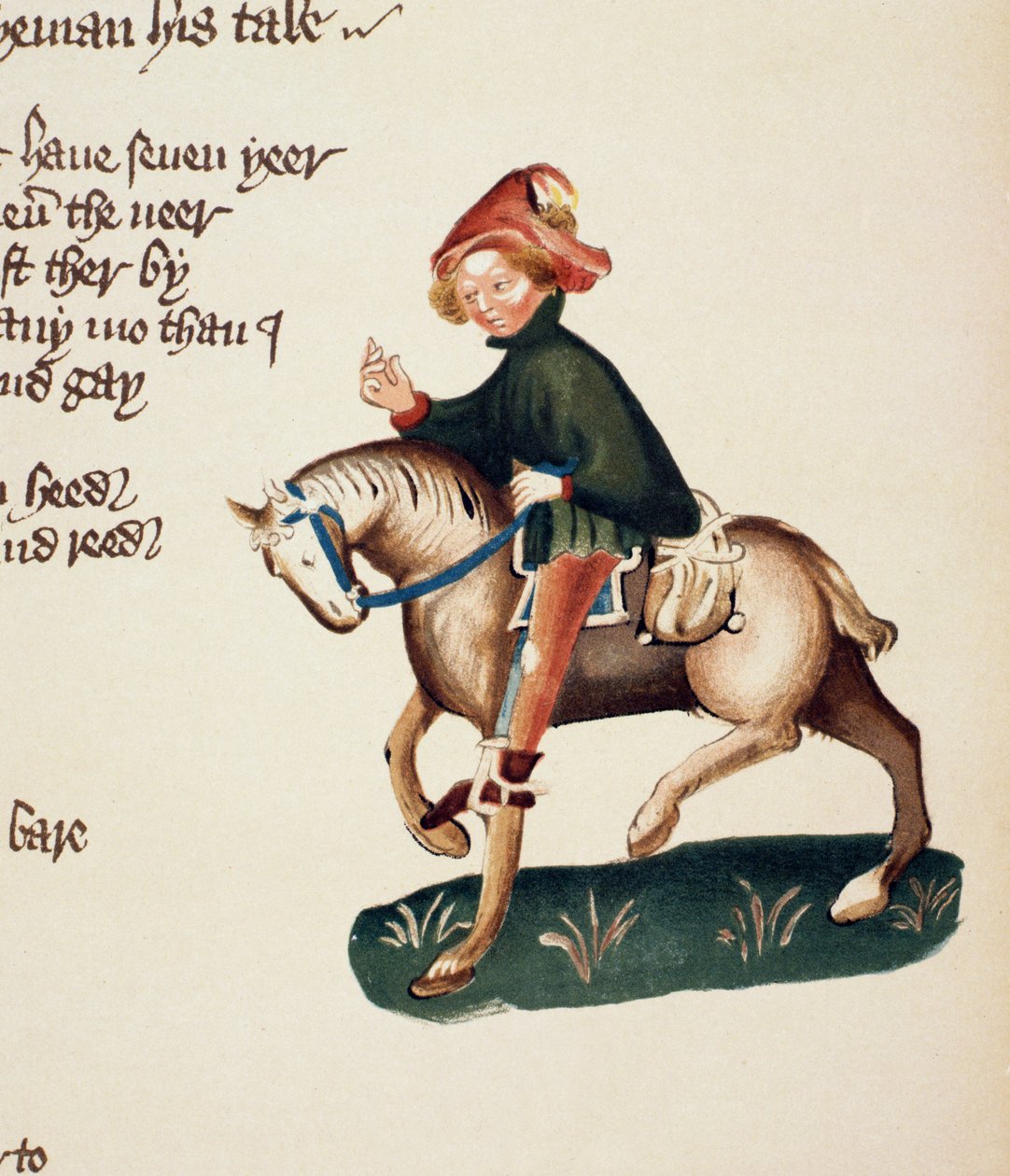 Canons Yeoman, detalje fra The Canterbury Tales, af Geoffrey Chaucer (ca. 1342-1400) Ellesmere Manuscript, faksimileudgave, 1911 (for originale detaljer, se 21935) af English School