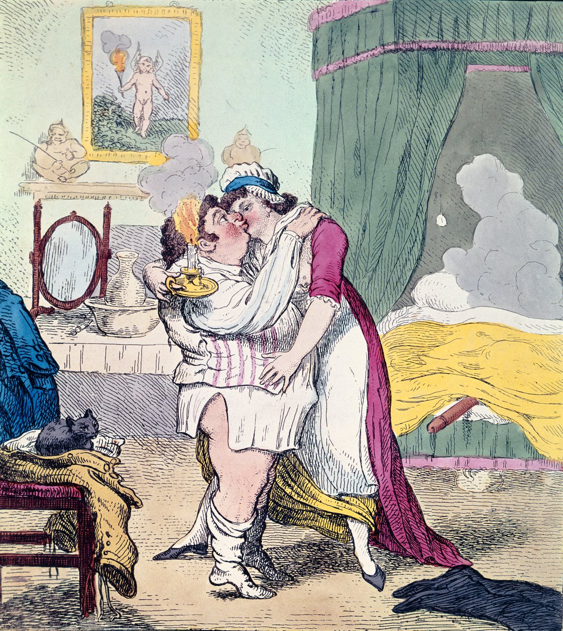Karikatur, der satirerer forholdet mellem Charles James Fox og Elizabeth Armistead (håndfarvet gravering) af English School
