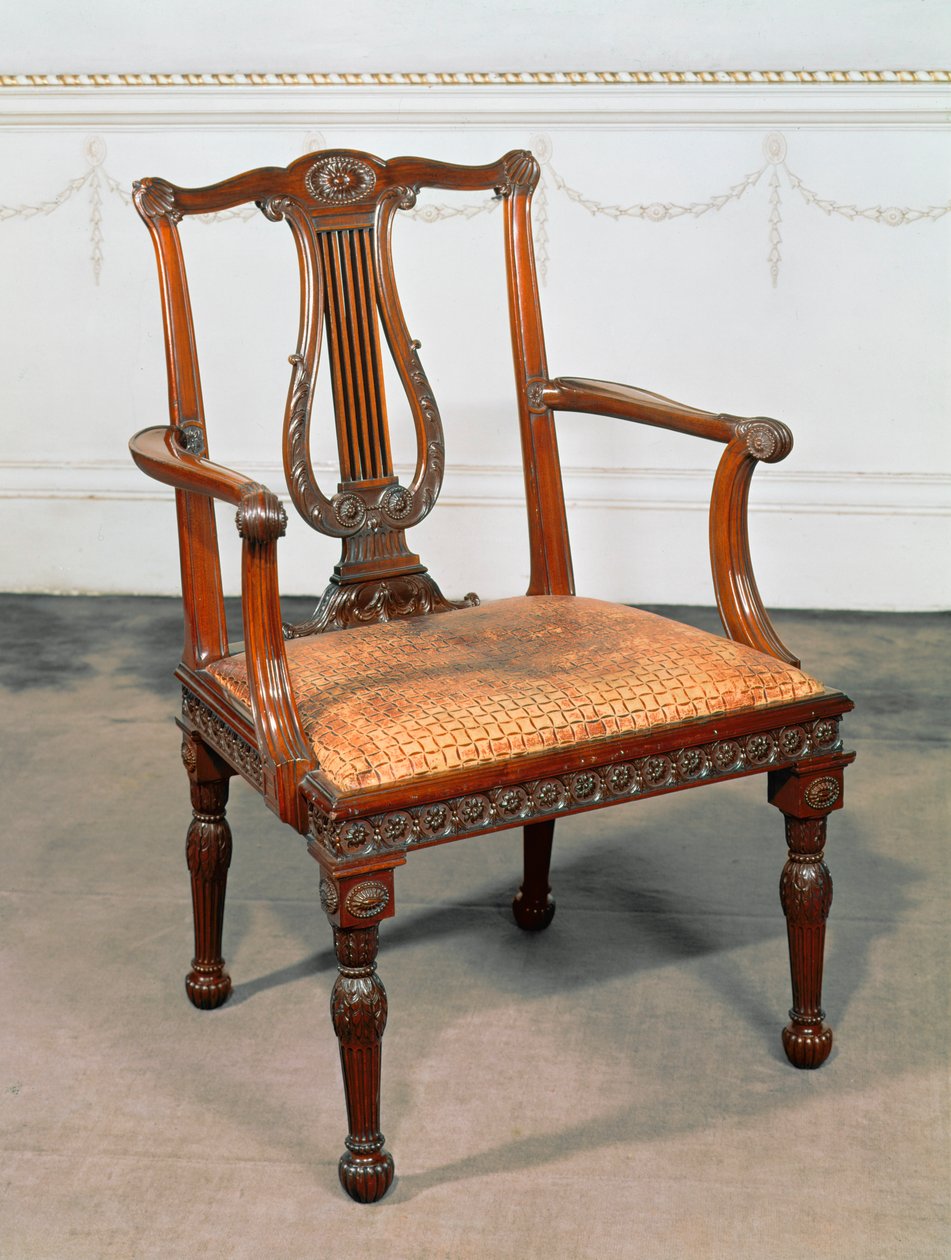 Udskåret stol med lyre, leveret af Chippendale, 1768 (mahogni) af English School