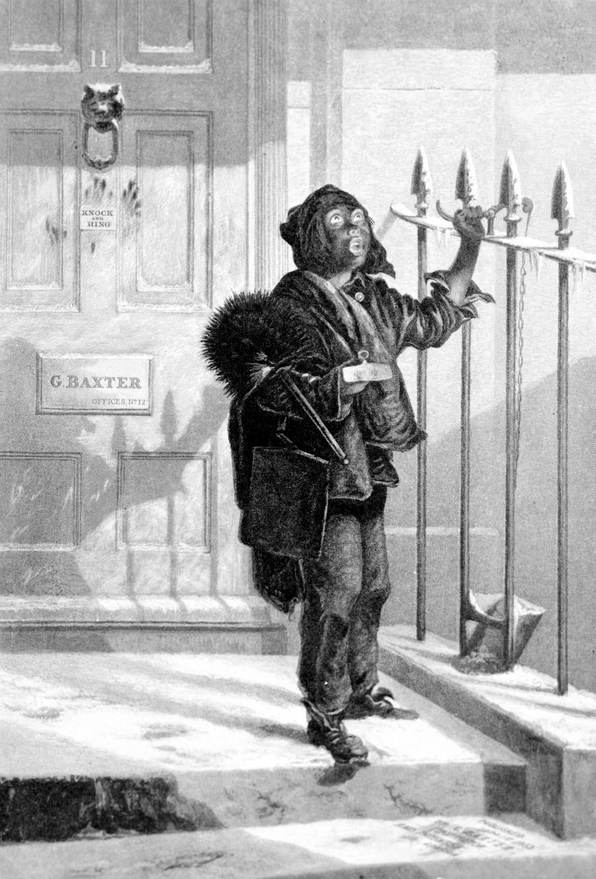 Skorstensfejer ved morgenkaldet, 1853 af English School