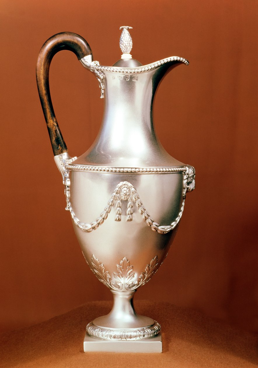 Chokoladepotte, med repouse-design og jagt, Adam-stil, 1773-4 (sølv) af English School
