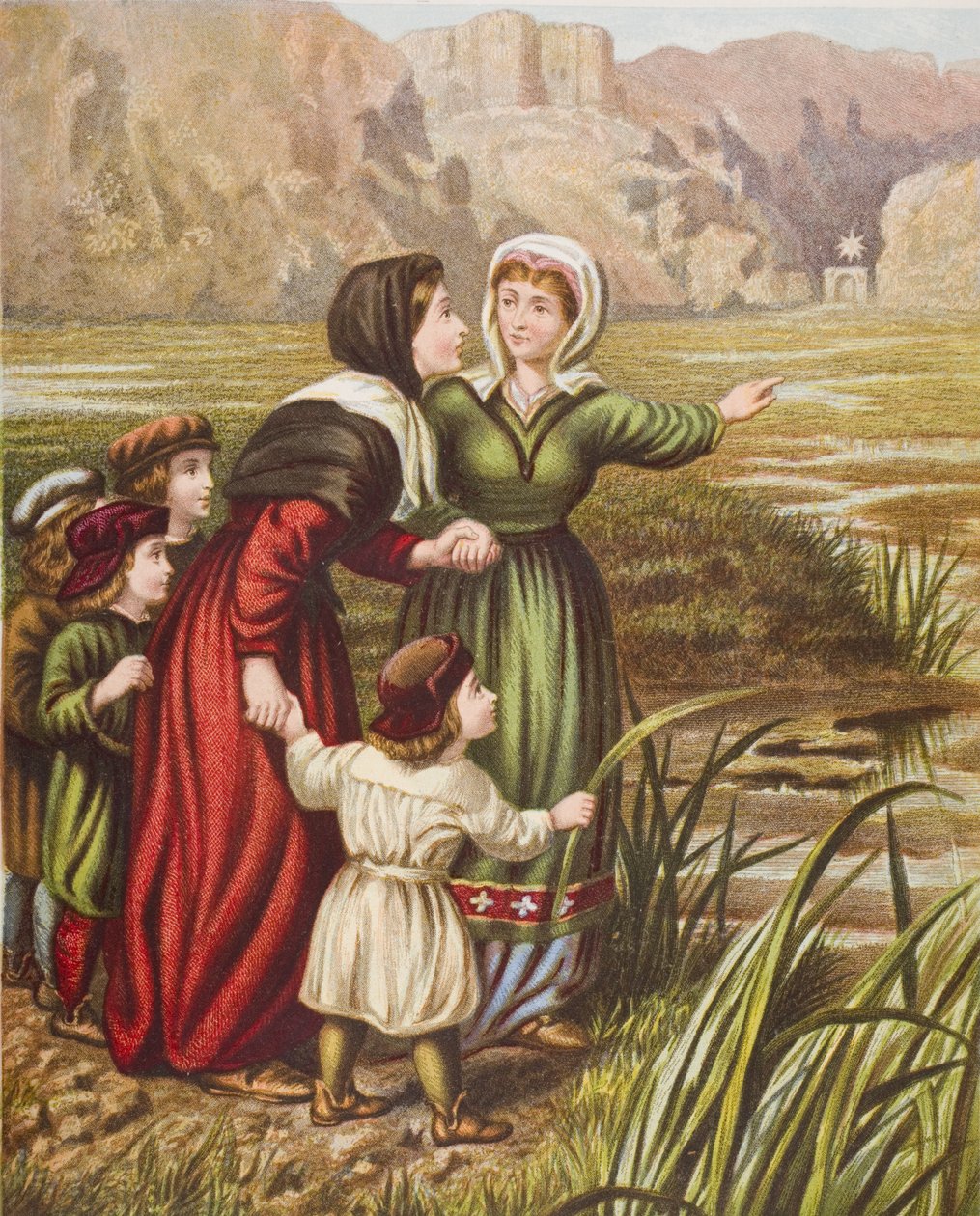 Christiana and Mercy at the Slough of Despond, illustration fra 