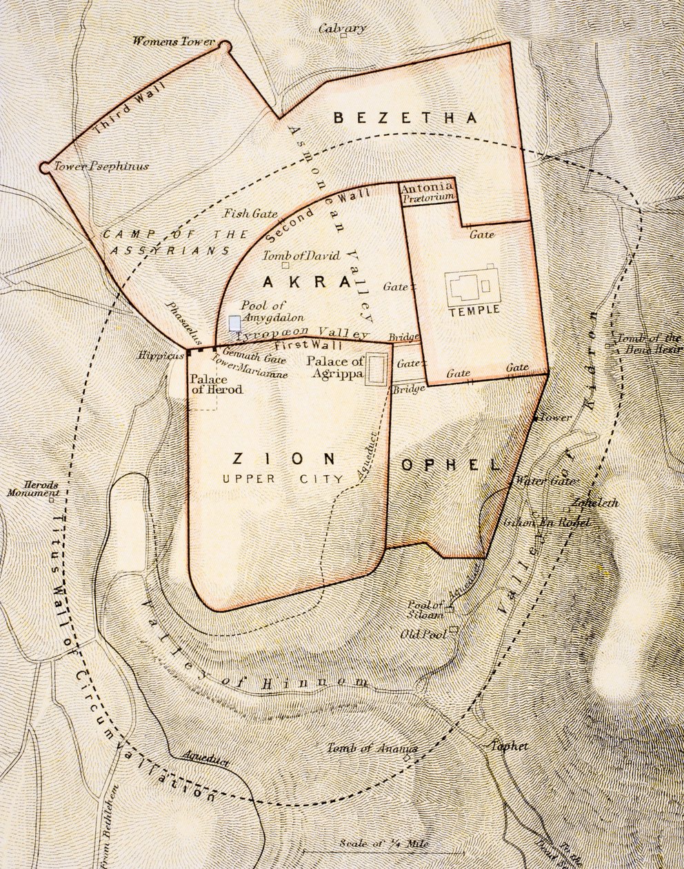 Bykort over det gamle Jerusalem, fra 