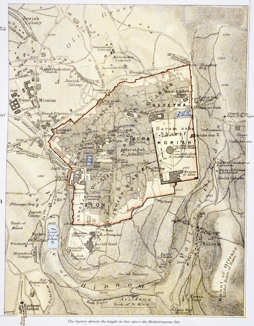 Bykort over Jerusalem i 1890