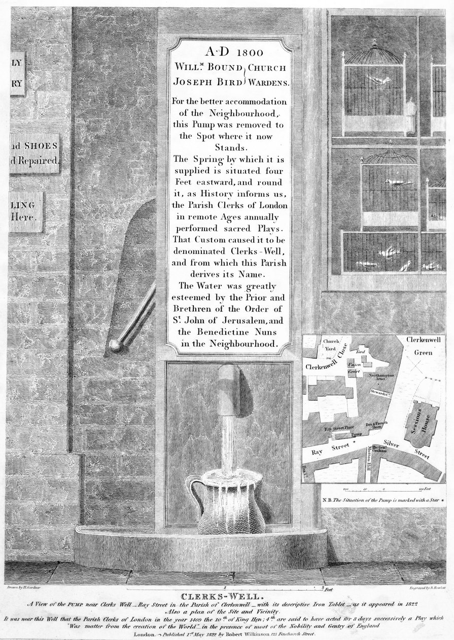 Clerks-Well, Clerkenwell, London, udgivet 1822 af English School