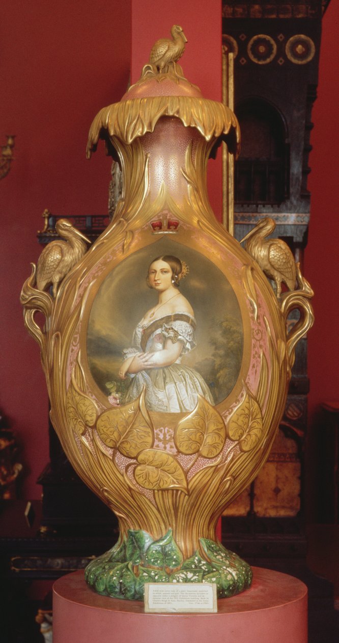 Erindringsvase med et portræt af dronning Victoria, 1851 (keramik) af English School