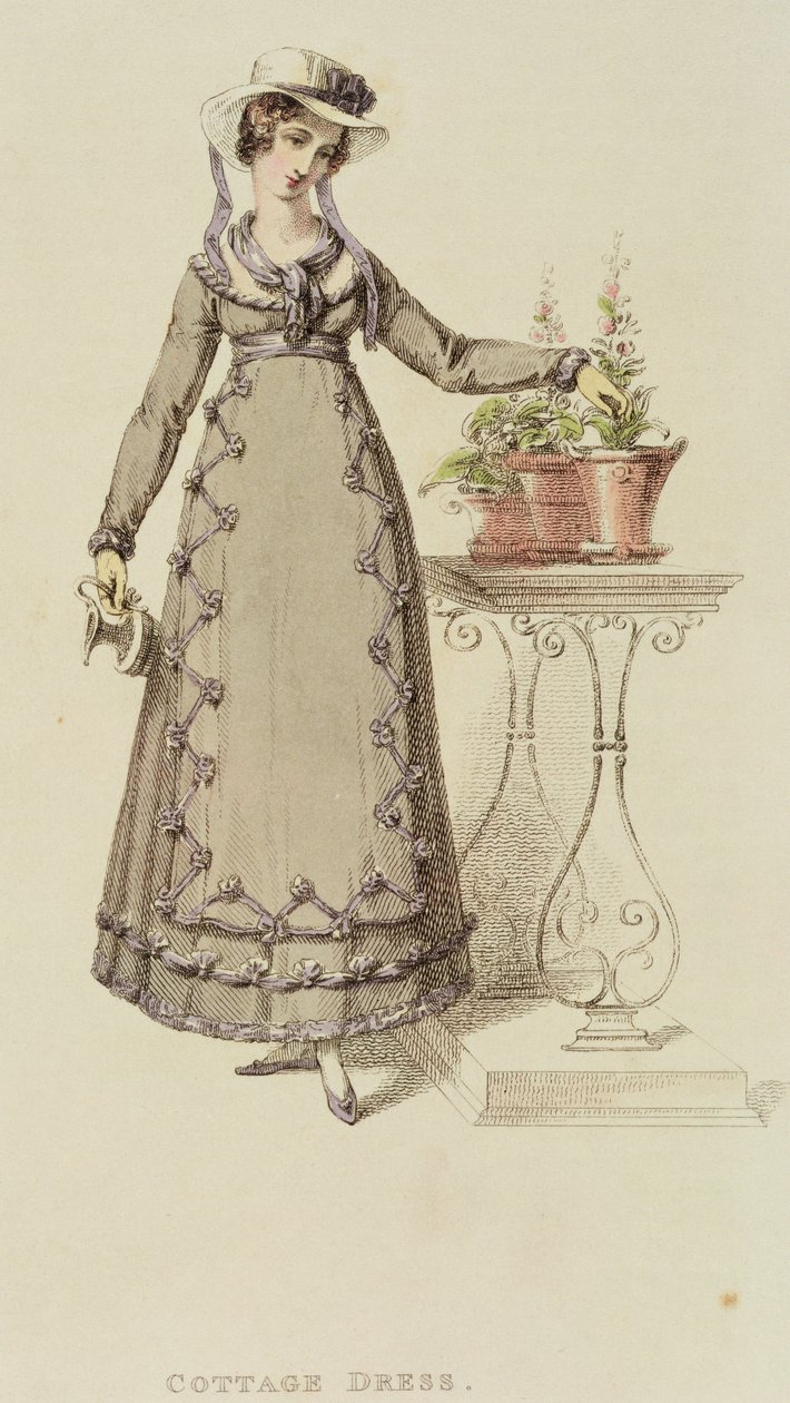 Cottage Dress, fra Ackermanns Repository of Arts, september 1820 af English School
