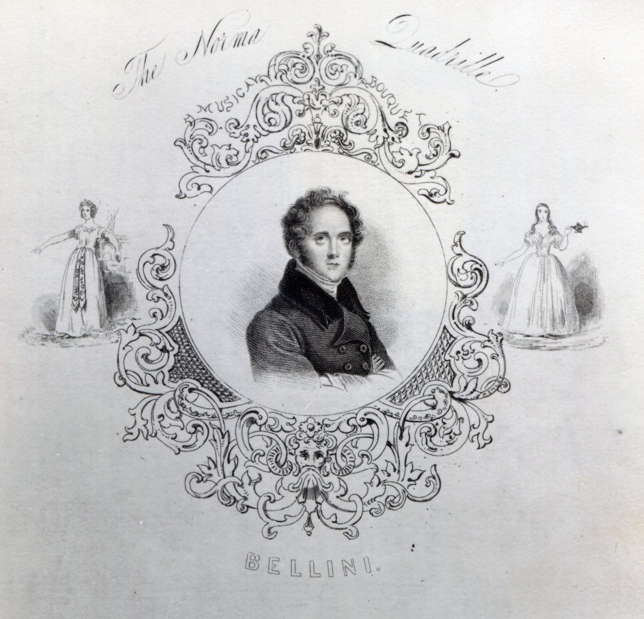 Cover af Nodehæfter til en Quadrille, med et portræt af Vincenzo Bellini af English School