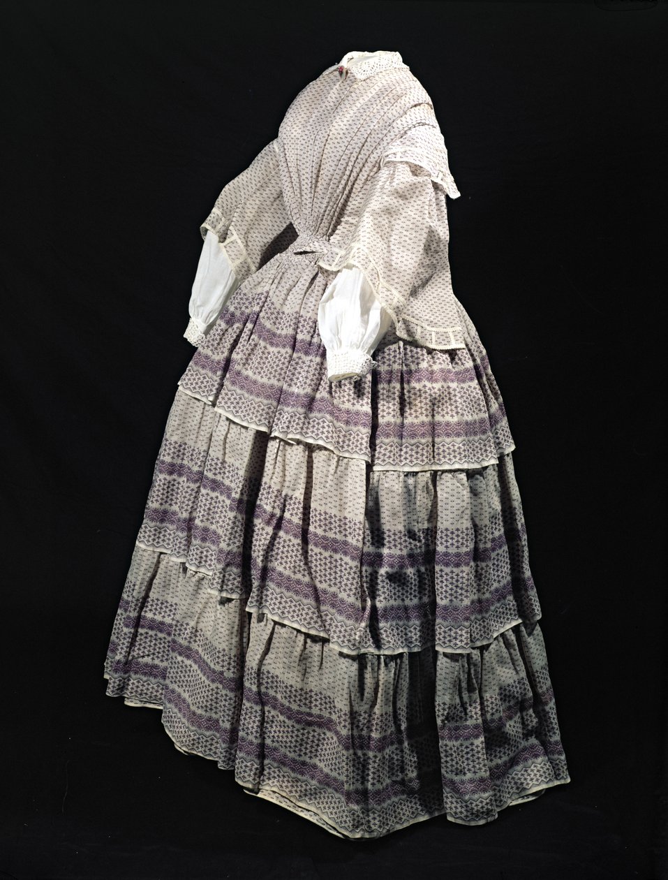 Crinoline kjole, 1850-60 (trykt muslin) af English School