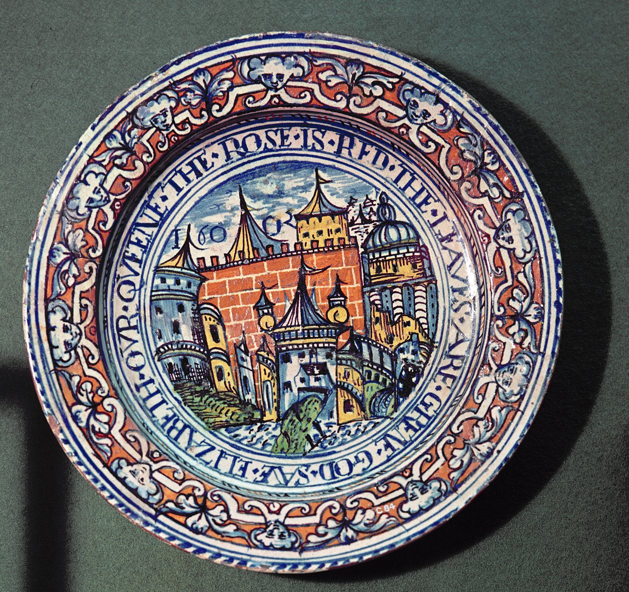 Delft tallerken med udsigt over Tower of London fra oven, ca. 1600 (keramik) af English School
