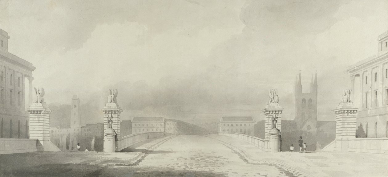 Design til London Bridge Approach (pen & blæk og vask over grafit på papir) af English School