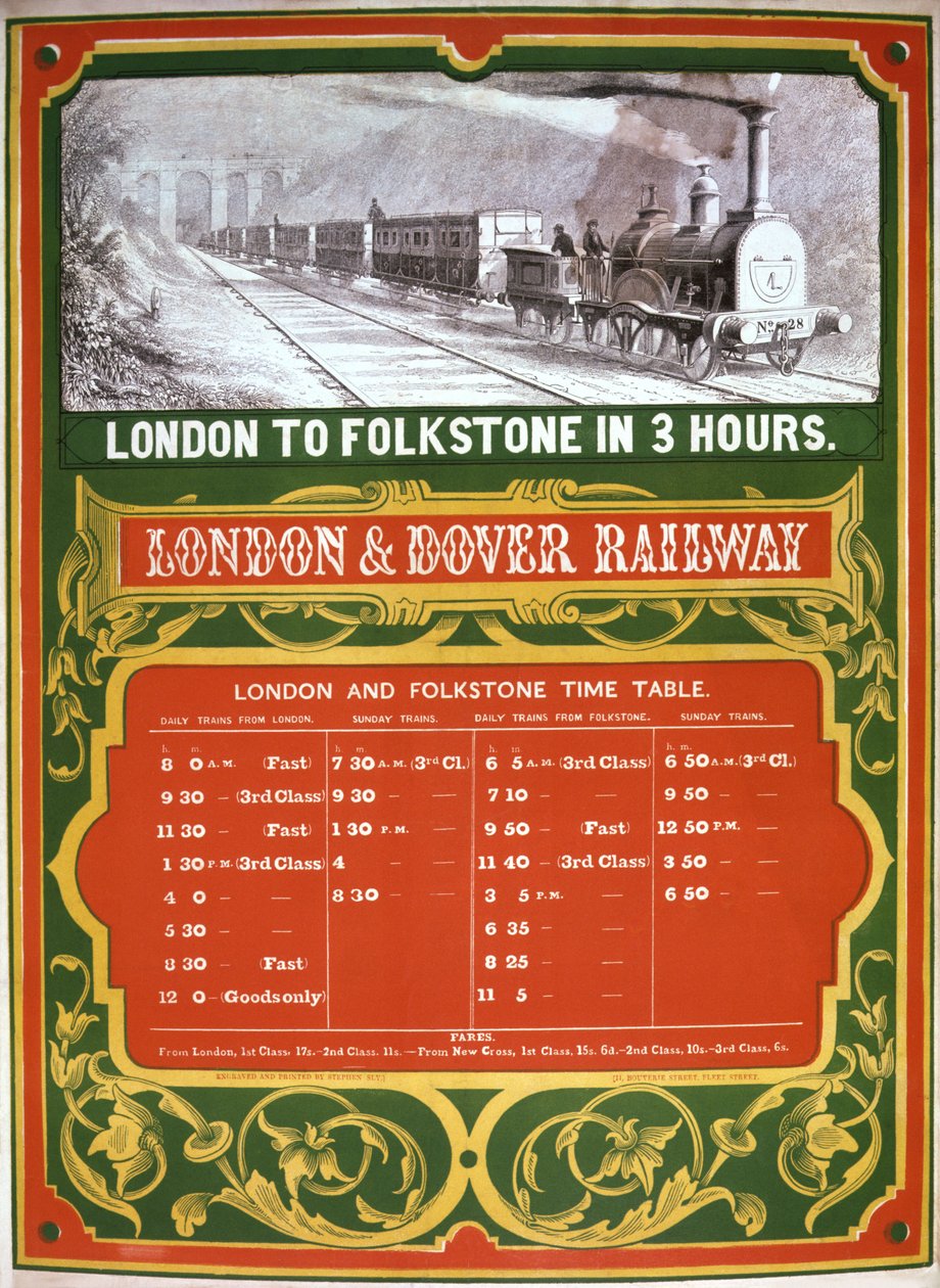 Tidlig køreplan for London til Dover Railway af English School