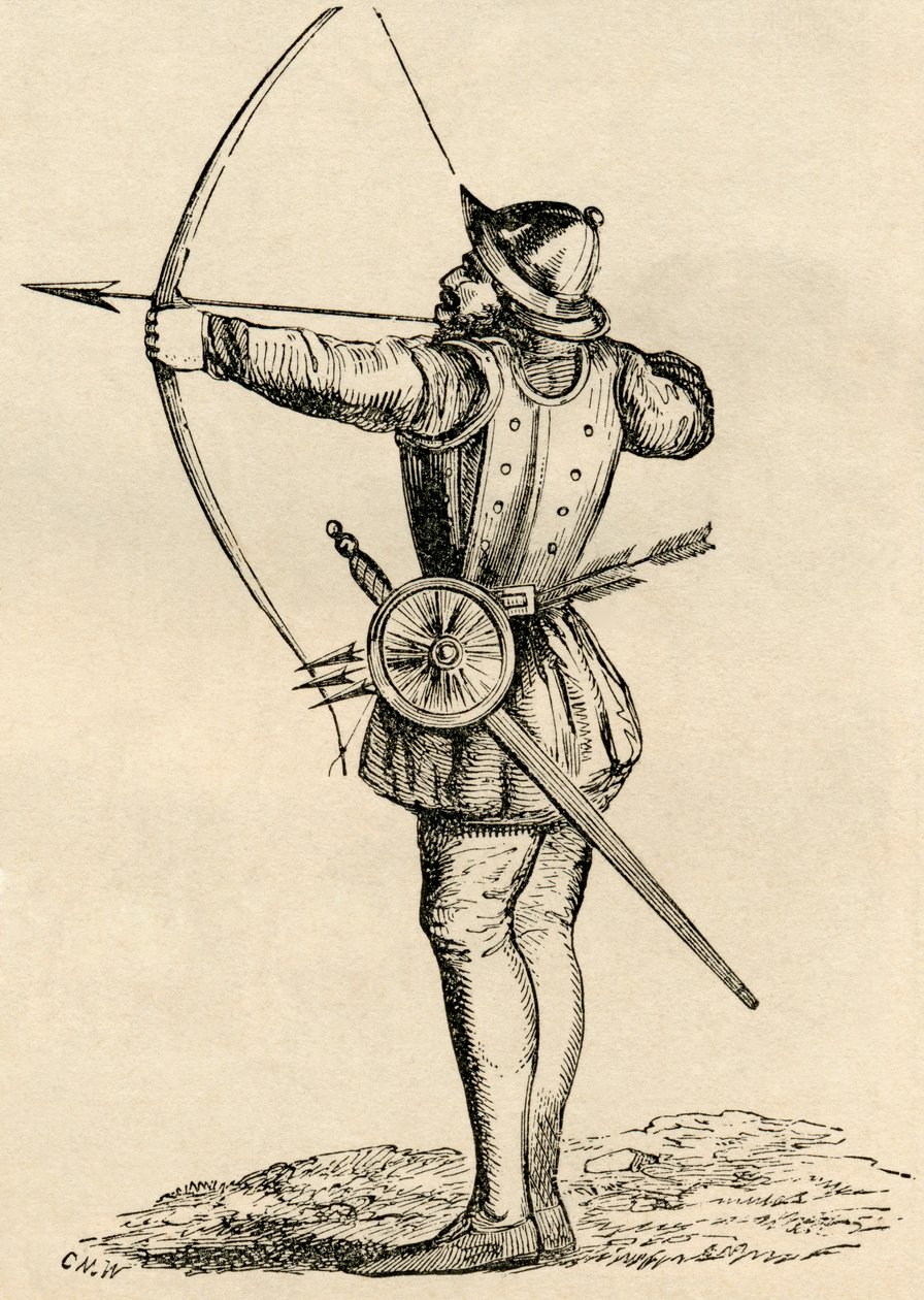 Engelsk bueskytte, der skyder med langbue, fra "The World