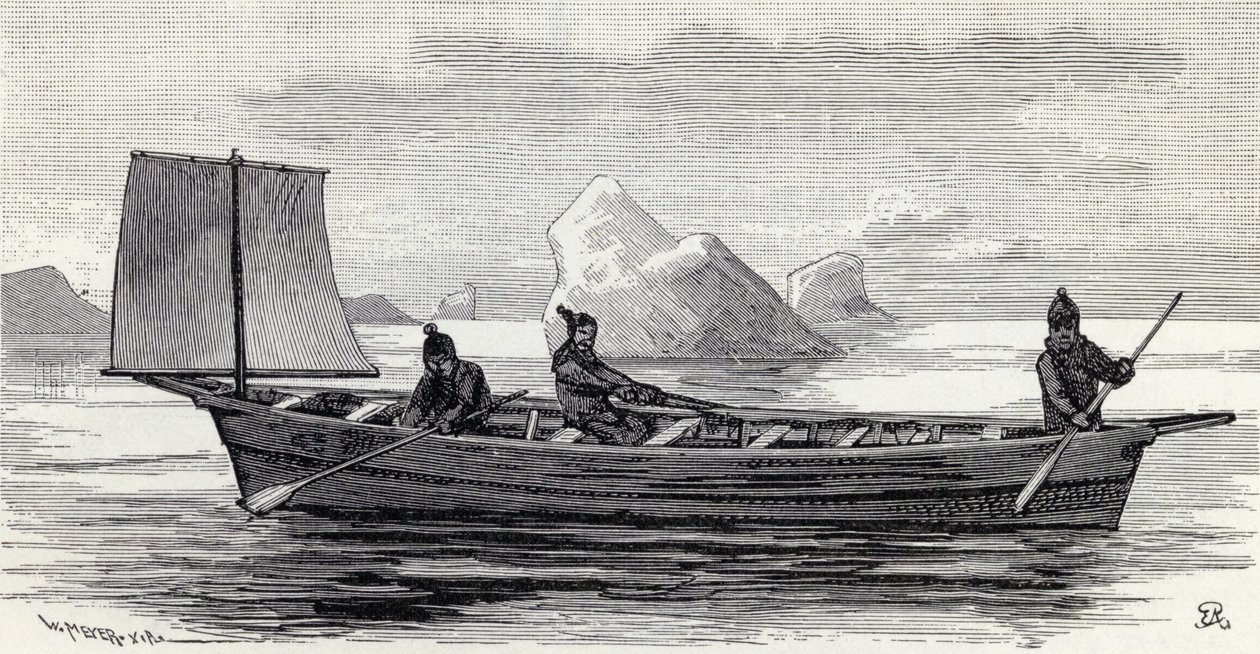 Eskimoer i en umiak, fra "The English Illustrated Magazine", 1891-92 af English School