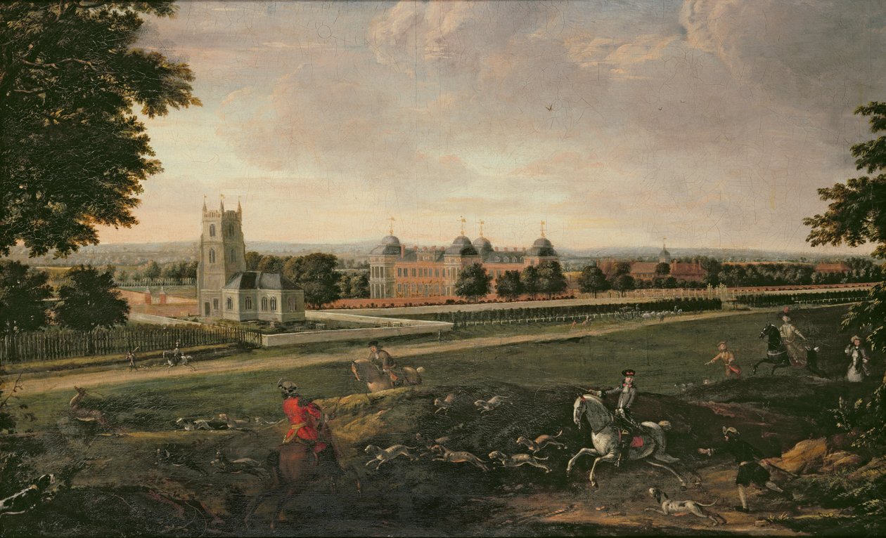 Euston Hall og kirke af English School
