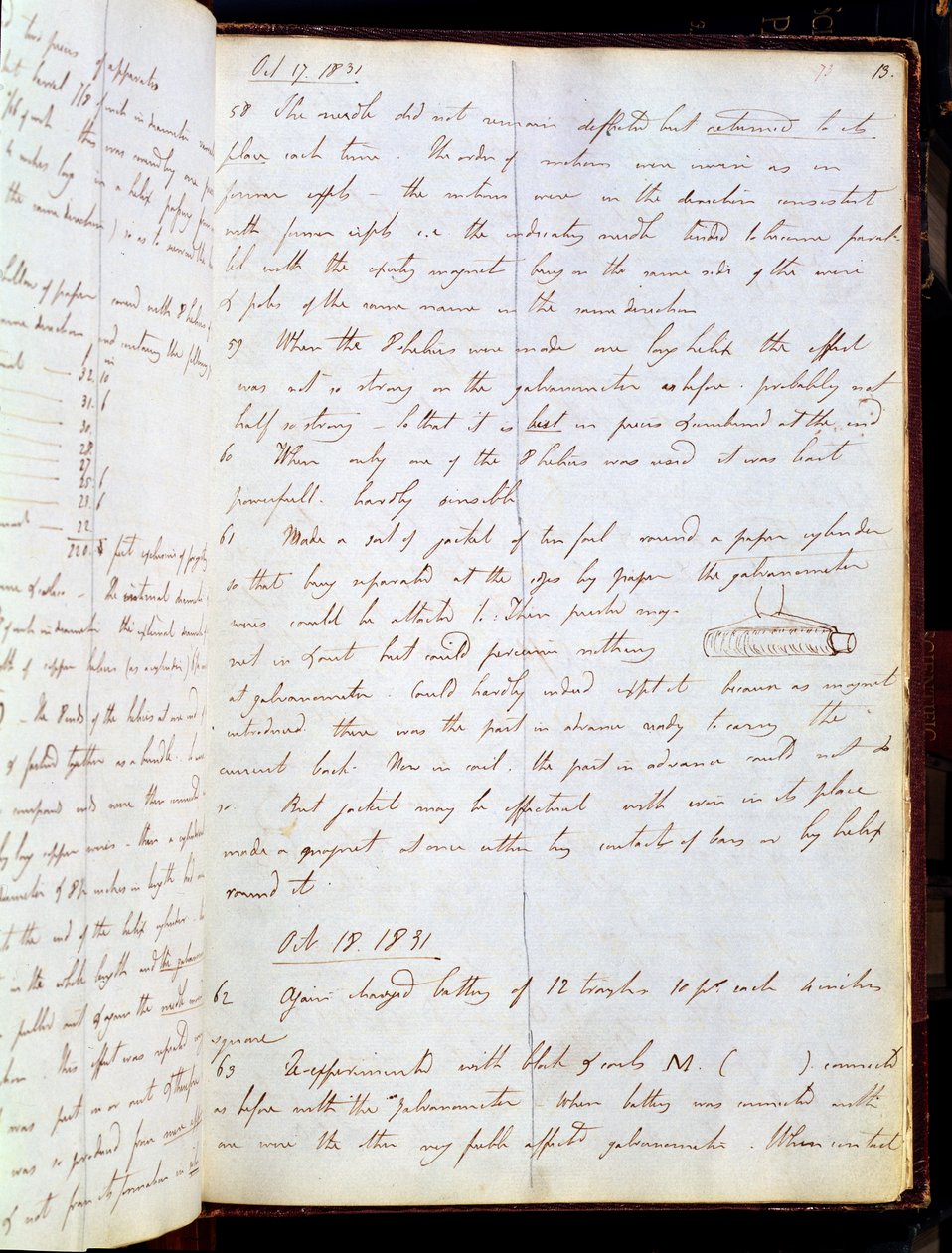 Uddrag fra Michael Faradays dagbog, oktober 1831 (pen og blæk på papir) af English School