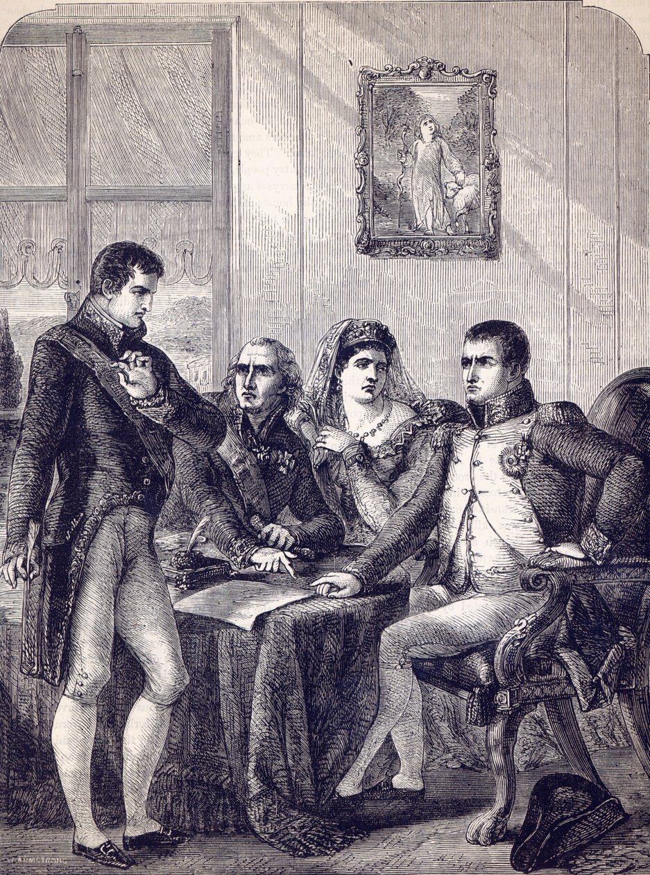 Ferdinand af Spanien fratræder sin krone efter diktat af kejser Napoleon af English School