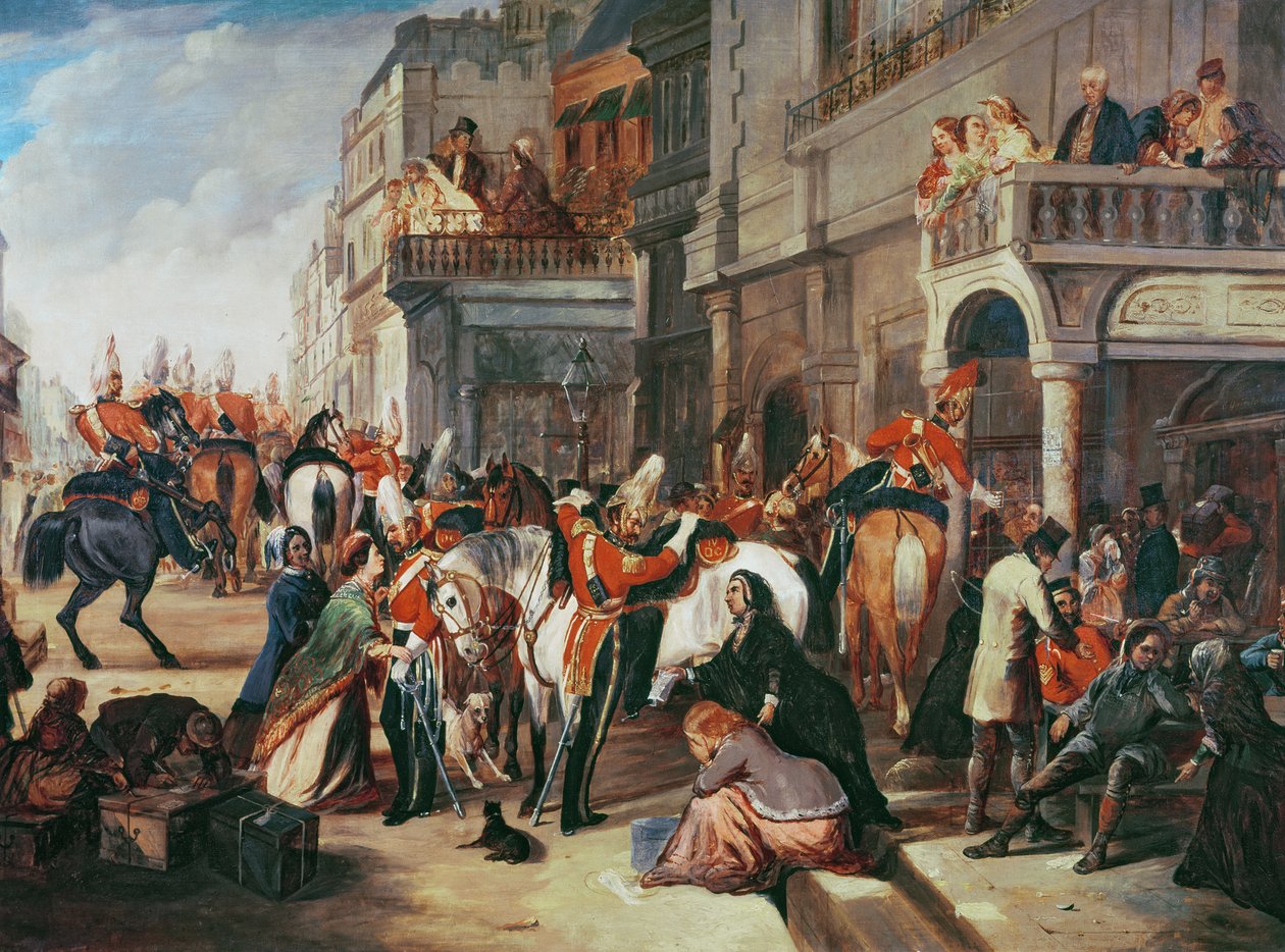 Fjerde dragongarde på vej til Krimkrigen, ca. 1854 af English School