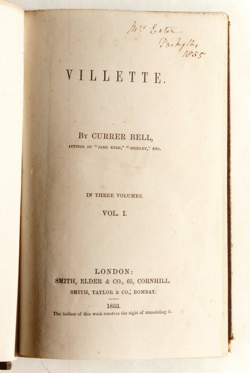 Frontispice for Villette af Currer Bell, udgivet af Smith, Elder & Co. i 1853 af English School