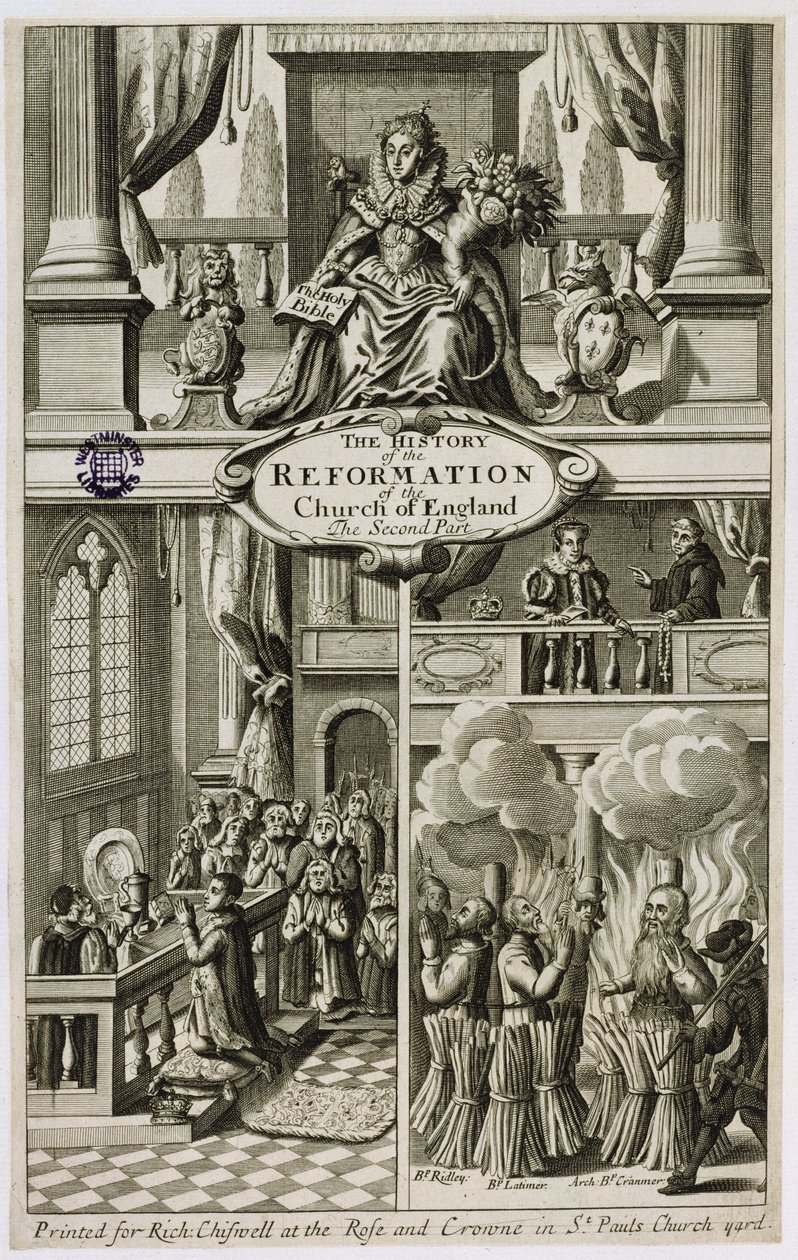 Frontispice til The History of the Reformation of Church of England: The Second Part af Gilbert Burnet (1643-1715), pub. af Richard Chiswell (1639-1711), 1681 af English School