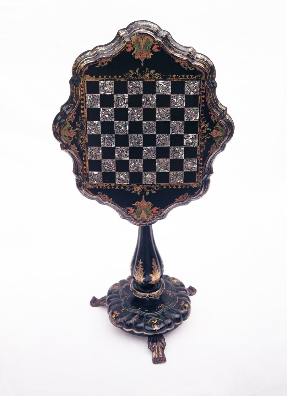 Spillebord, ca. 1850-60 (papirmache indlagt med perlemor) af English School