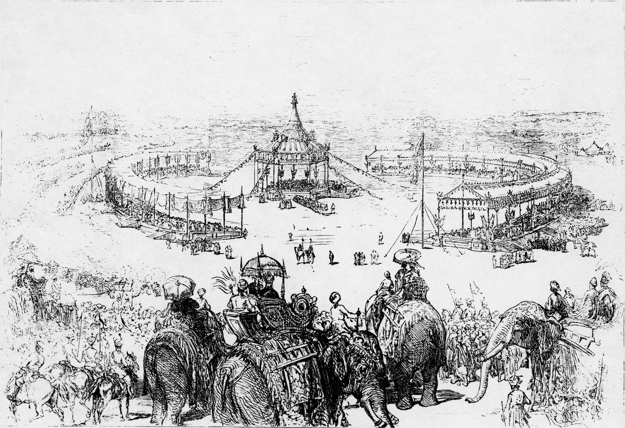 Generelt fugleperspektiv af Imperial Durbar i Delhi, offentliggjort i Illustrated London News 10. februar 1877 af English School