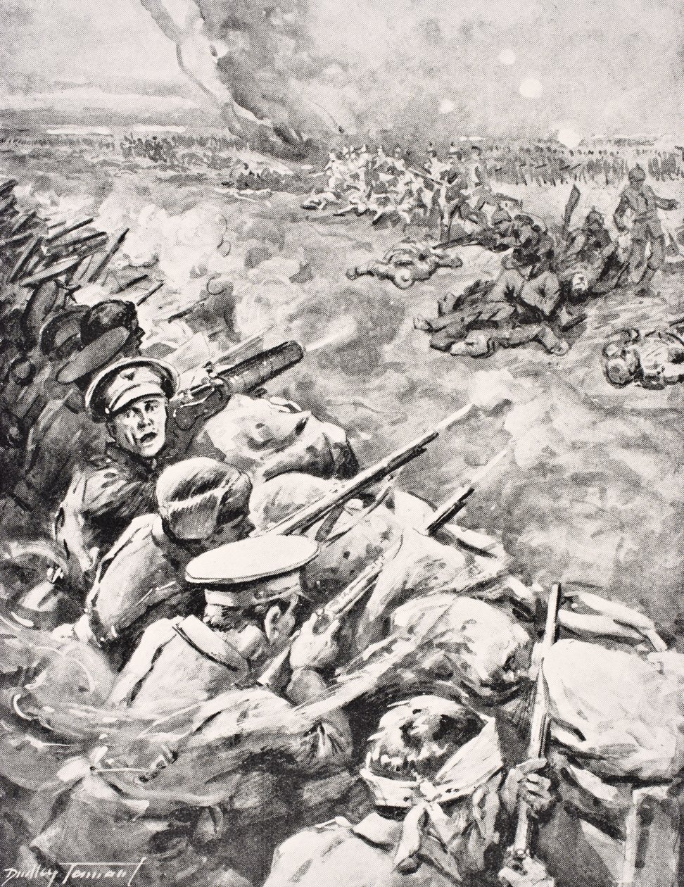Tyske tropper angriber britiske skyttegrave, 1915, fra 