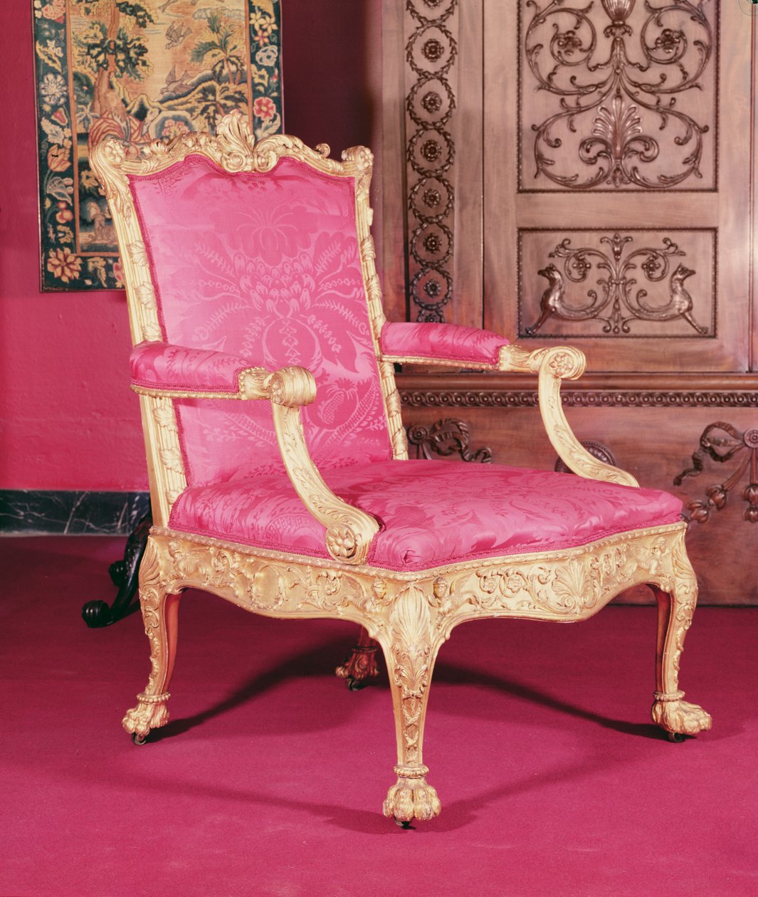 Forgyldt lænestol af Robert Adam og Thomas Chippendale, 1764 af English School