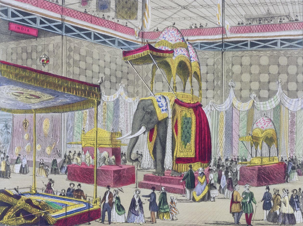 Great Exhibition, 1851: Indisk afdeling fra Interior of the Great Exhibition (pub. af Read & Co) (farvet litho) af English School