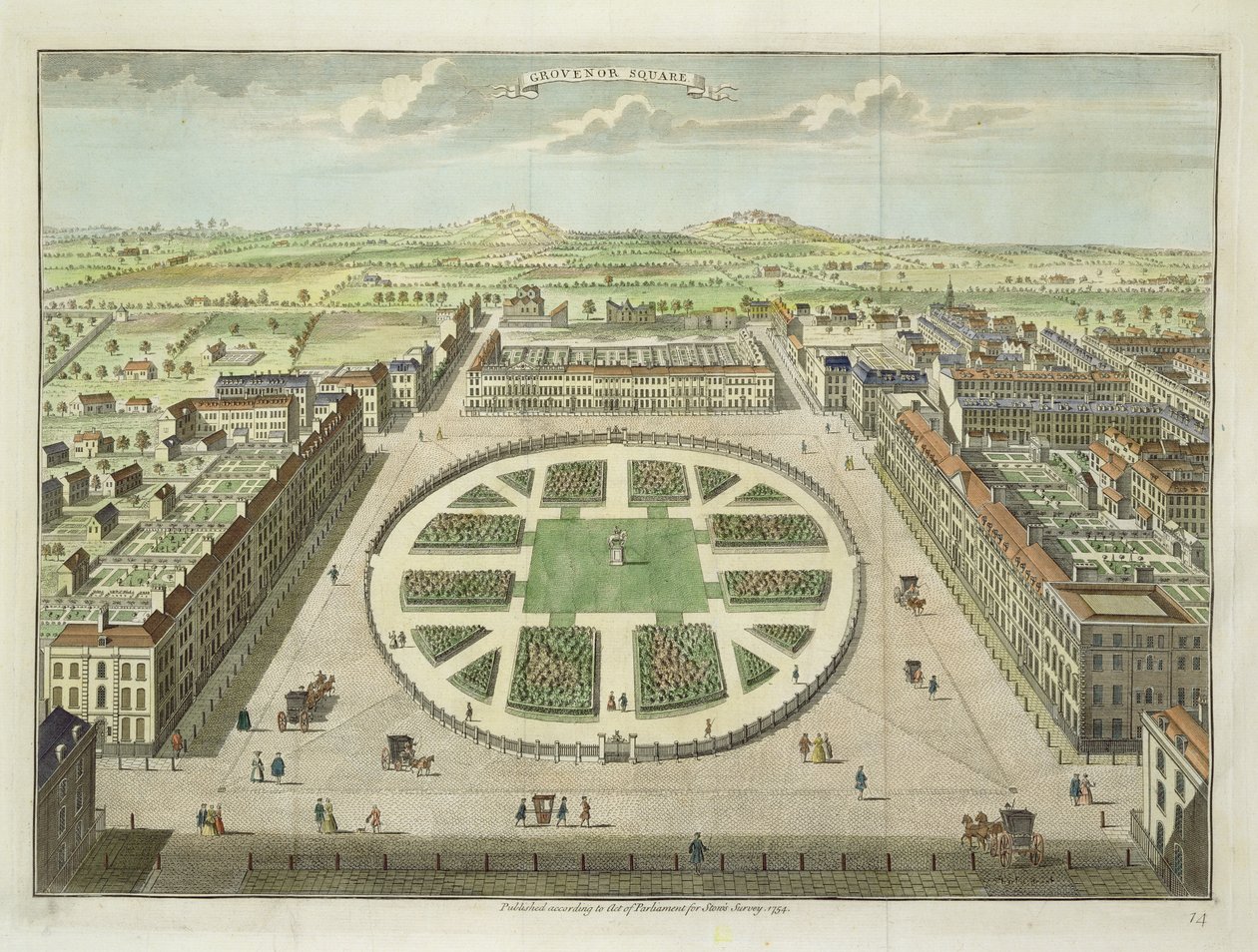 Grosvenor Square, for Stows Survey of London, pub. 1754 af English School