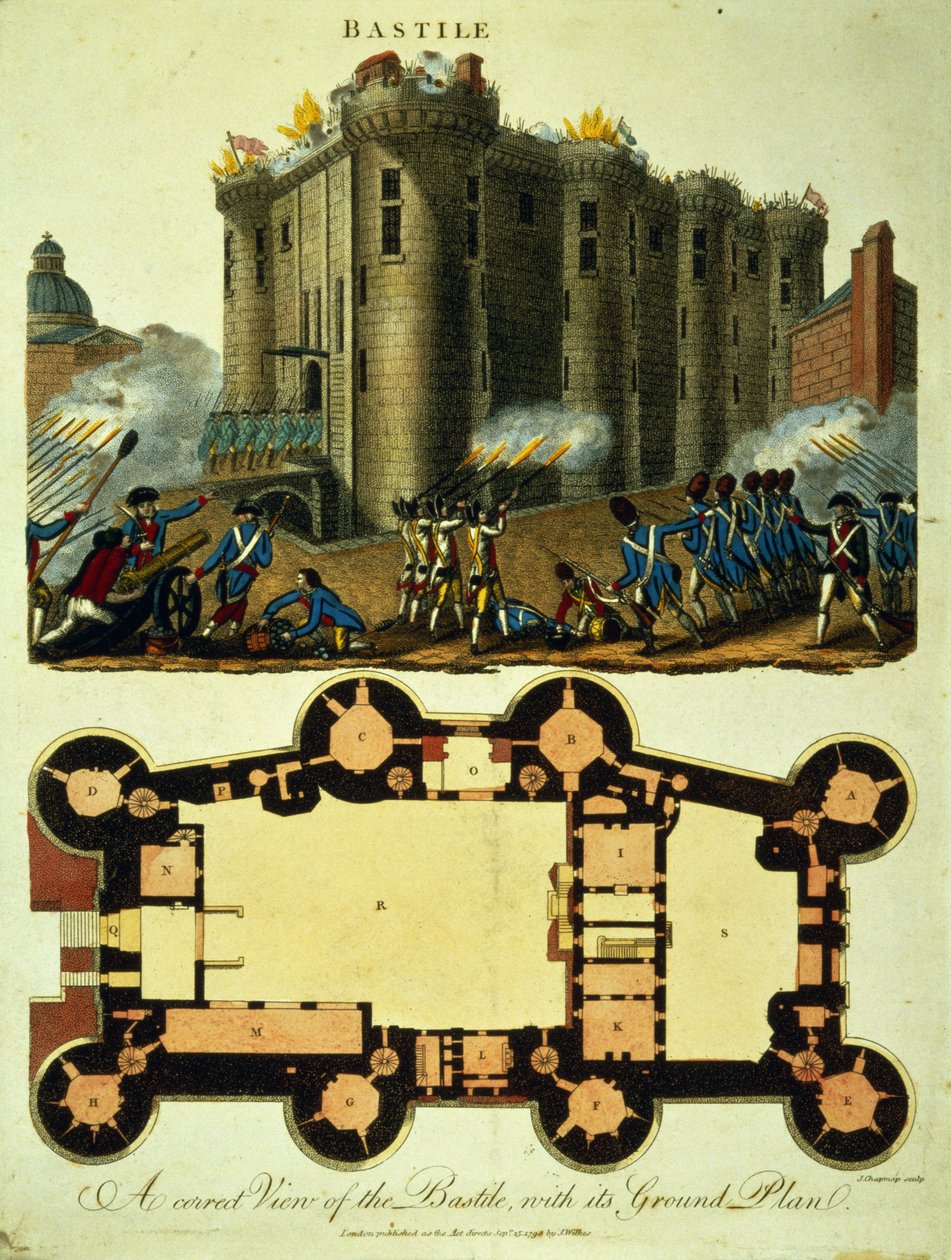 Grundplan for Bastillen, indgraveret af J. Chapman, 1798 af English School