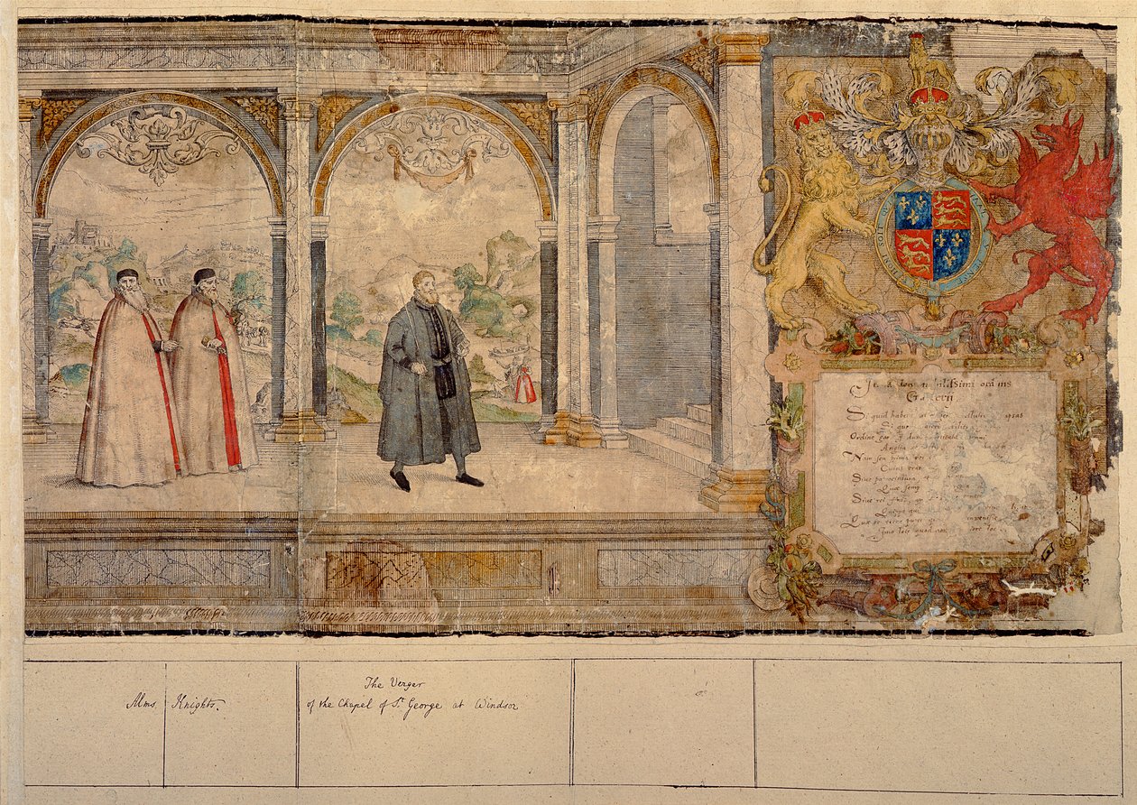 Imaginary Composite Procession of the Knights of the Garter i Windsor, indgraveret af Marcus Gheeraerts den ældre (1521-86) 1576 (farvet radering) af English School