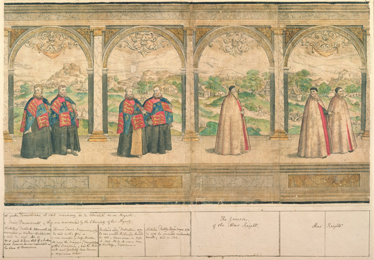 Imaginary Composite Procession of the Knights of the Garter i Windsor, indgraveret af Marcus Gheeraerts den ældre (1521-86) 1576 (farvet radering) af English School