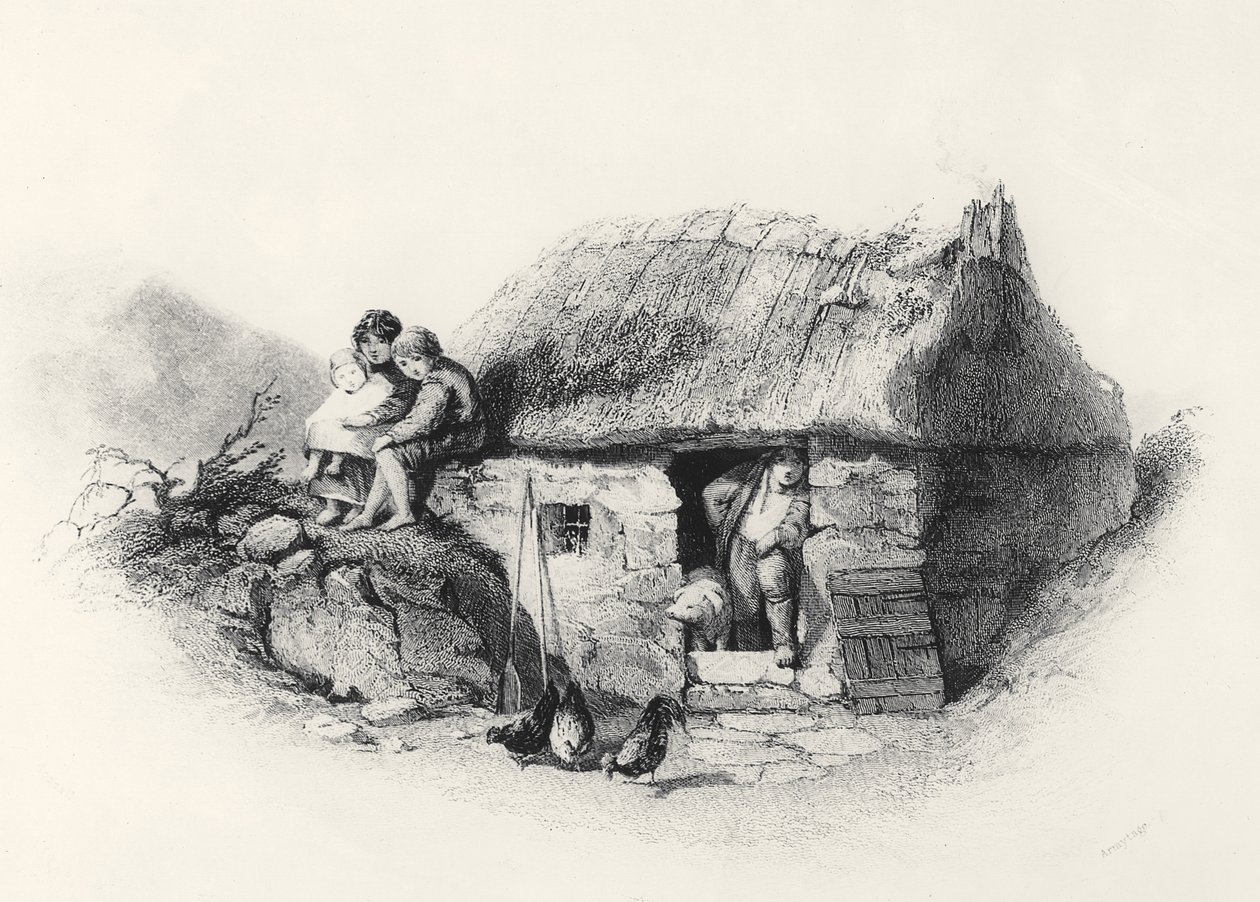 Irish Cabin, indgraveret af James Charles Armytage (ca. 1820-97) af English School