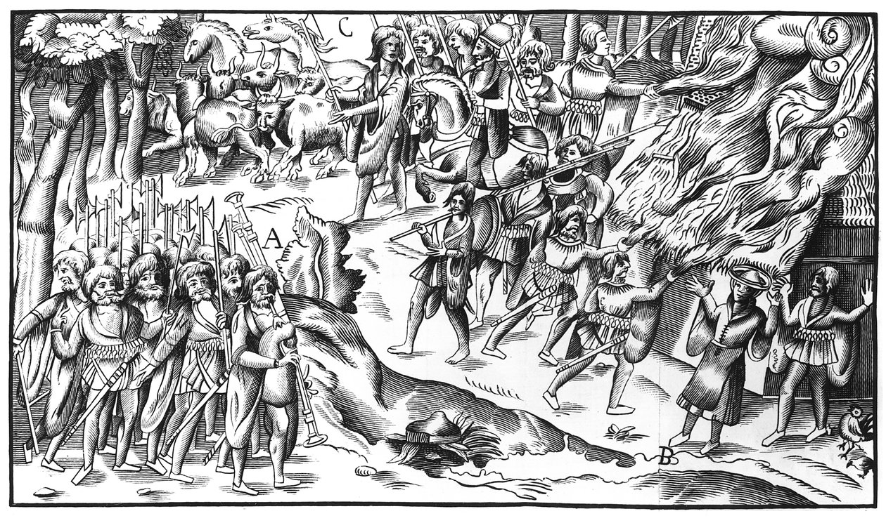Irsk kvægangreb på en engelsk plantage, 1581 af English School