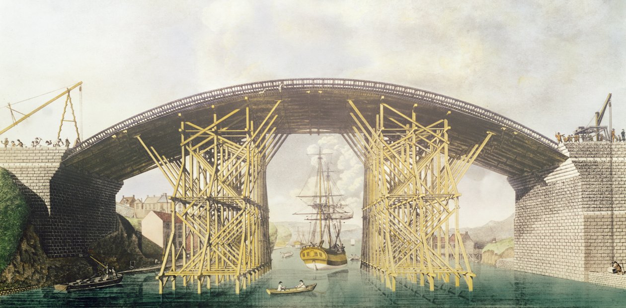 Jernbroen over sliddet, 1796 (farvegravering) af English School
