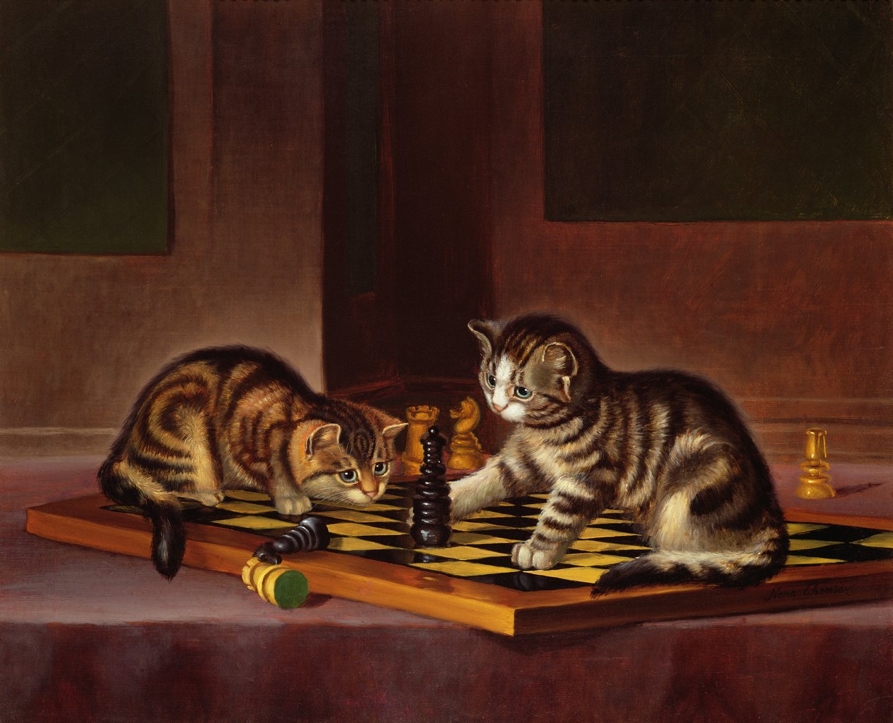 Killinger, der spiller skak, ca. 1860 af English School