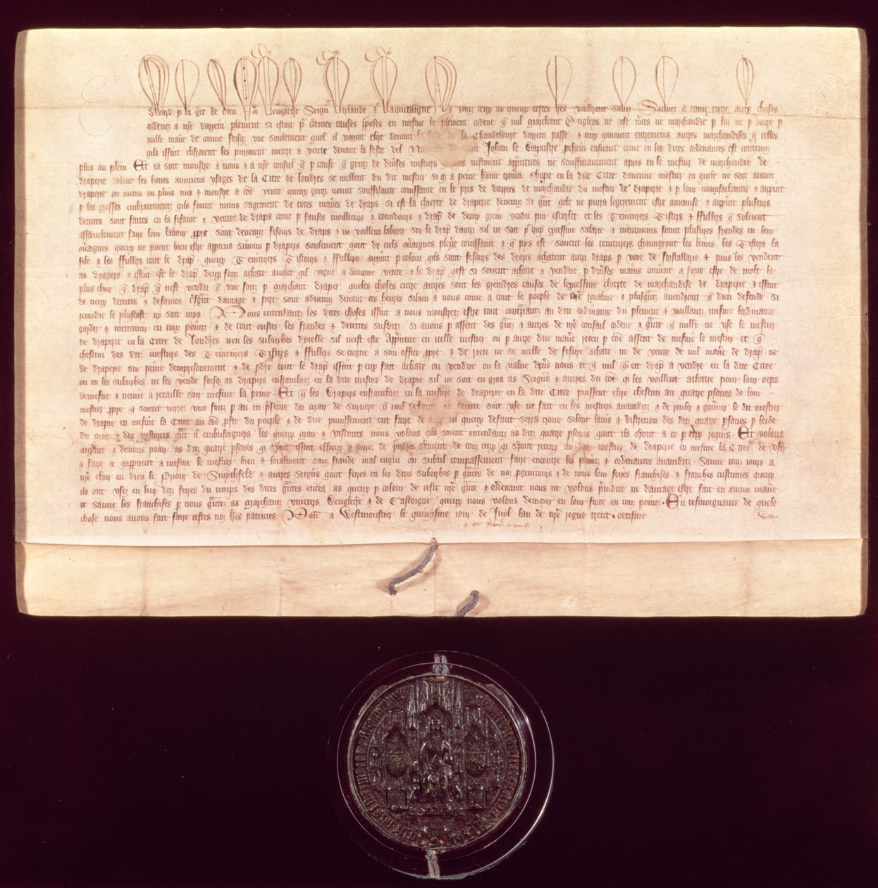 Patentbreve givet til Worshipful Company of Drapers, 1438-9 af English School